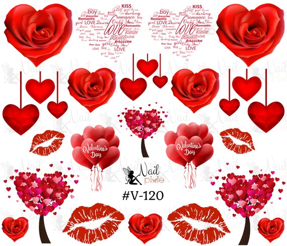 LV LUXURY RED ROSE Full Cover Nail Decal Water Sticker Slider Art