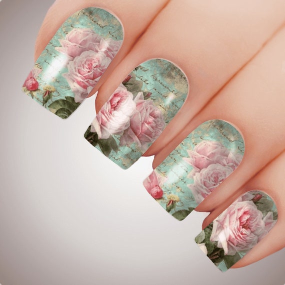 LV LUXURY PINK ROSE Full Cover Nail Decal Water Sticker Slider Art