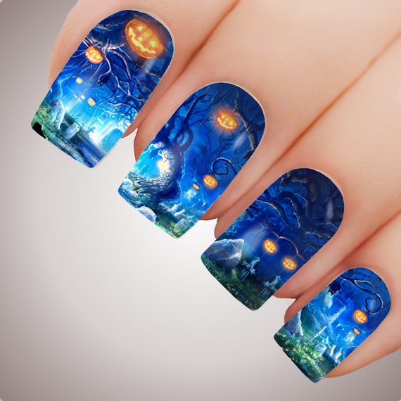Enchanted Crypt Halloween Graveyard Tombstone Full Nail Etsy