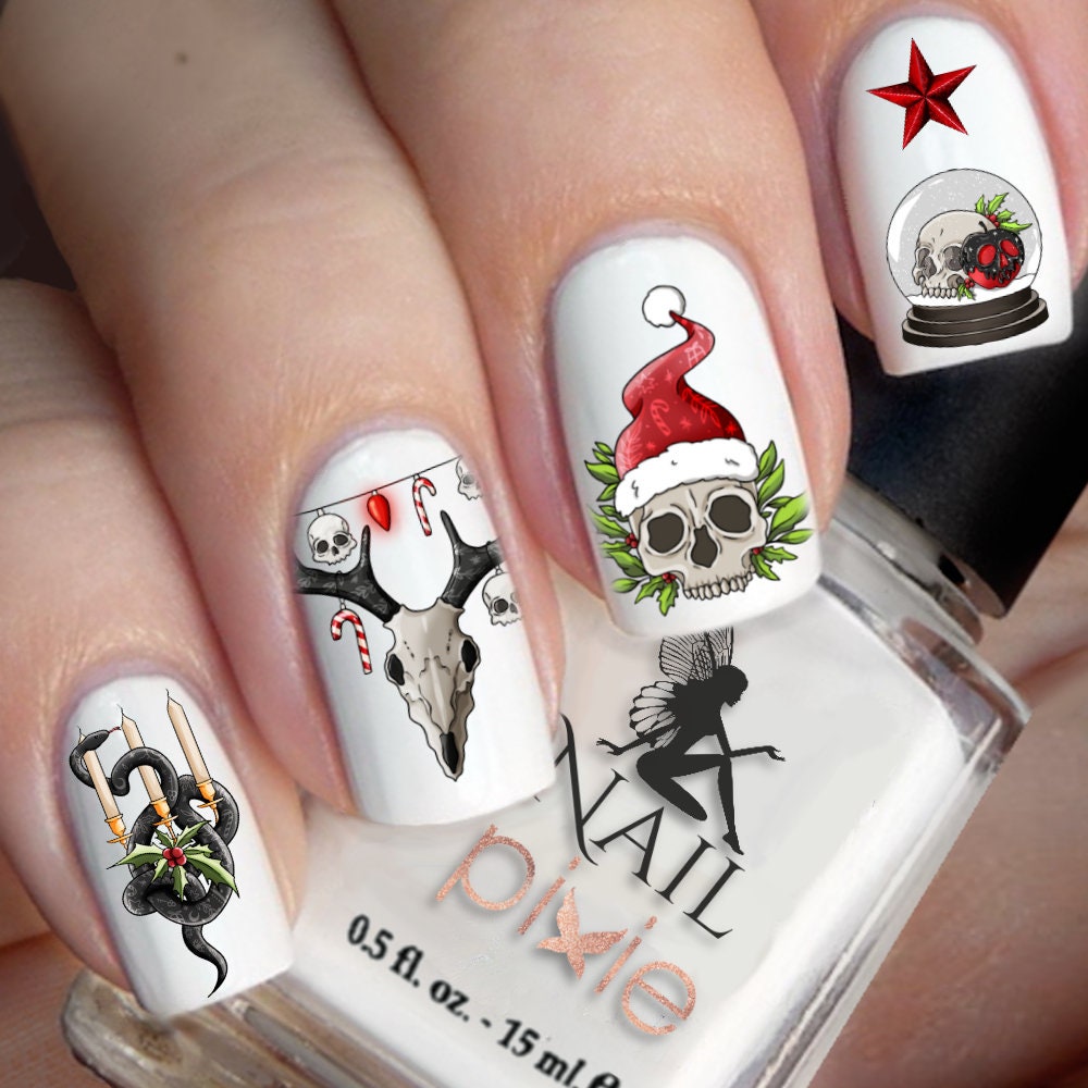 CREEPY CHRISTMAS Gothic Deer Skull Xmas Witch Nail Art Water - Etsy Israel