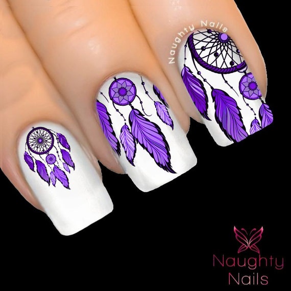 Purple Dream Catcher Feather Nail Water Transfer Decal Sticker Etsy Uk