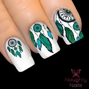 Teal DREAM CATCHER Feather Nail Water Transfer Decal Sticker Art Tattoo ...