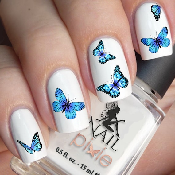 Craft Supplies & Tools BLUE BUTTERFLY NAIL DECALs Nail Art Accessories