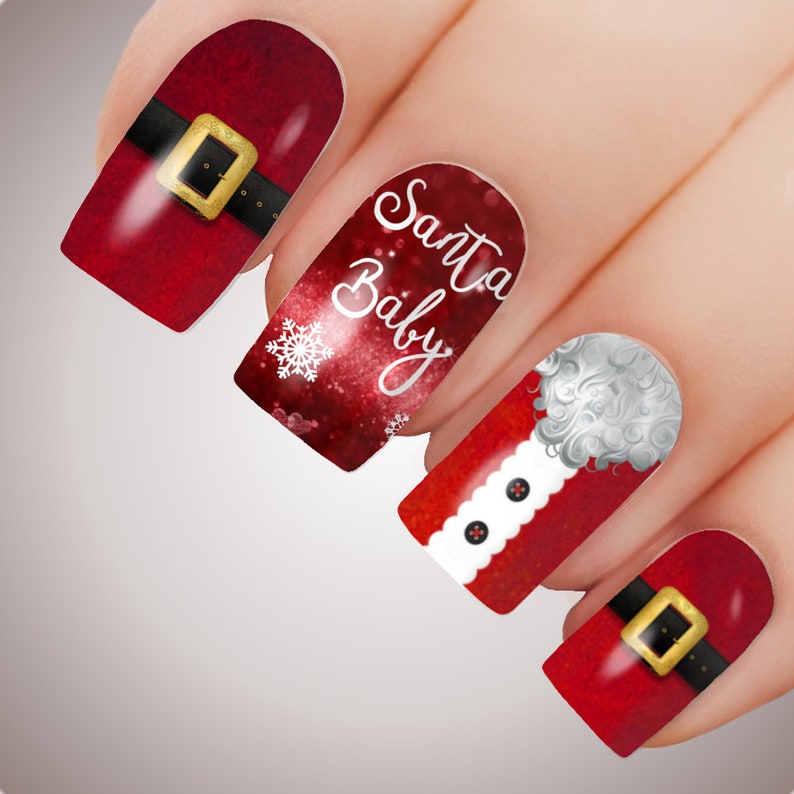 Red SANTA BABY Christmas Nail Decal Xmas Water Transfer - Etsy