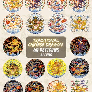 Traditional Chinese Dragon Clipart – 49 Imperial Motifs – AI & EPS Vector Pack for Print, Design, Tattoo, Scrapbooking