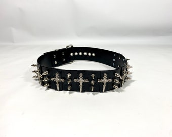 DAGGER CROSS BELT // Vegan  Faux Vinyl Leather and Spiked Pvc Wide Cincher