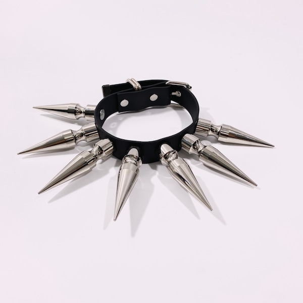 COLOSSAL SPIKES COLLAR // Faux Leather & Glossy Vinyl Rivet Choker