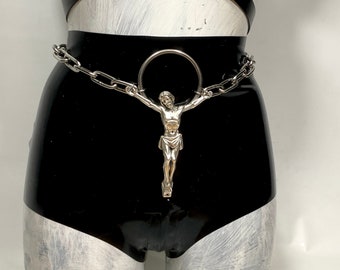 CRUCIFIED CHAIN  BELT // heavy stainless steel chain