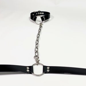 SHACKLED HARNESS // Faux Leather PVC Vinyl Belt and Choker with removable chain