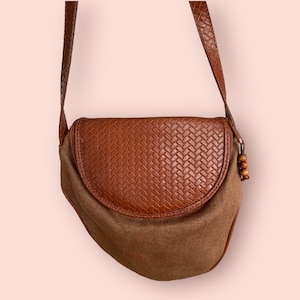 Vintage Brown Boho Bag | Vintage Leather Hippie Bag | Vintage bag with leather top | gift for mom | Fun Vintage Handbag