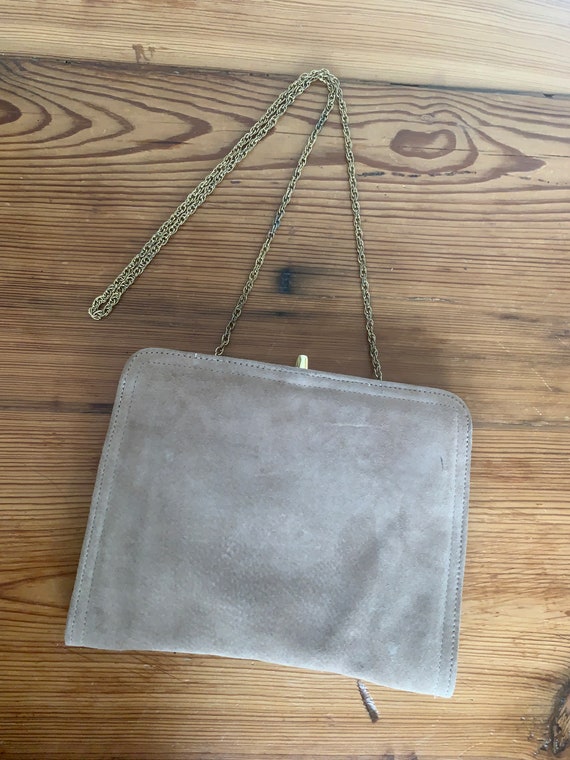 Vintage formal bag | Vintage Beige Suede formal h… - image 5