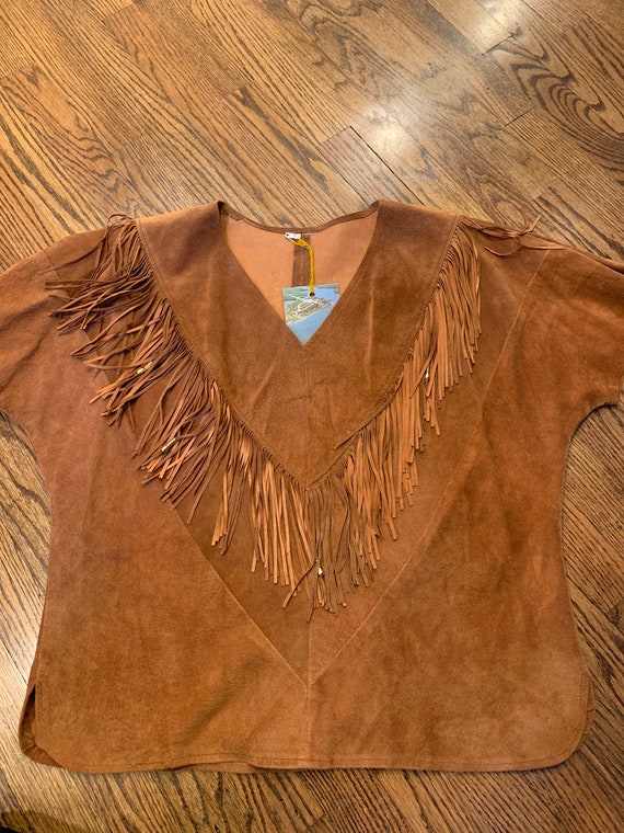 Unisex Brown Leather Fringe Shirt | Vintage Shirt 