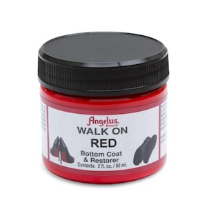May include: A red jar of Angelus brand Walk On Red Bottom Coat & Restorer shoe polish. The jar contains 2 fluid ounces or 60 milliliters of polish.