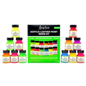 新品未使用　Angelus アクリルレザー塗料 ネオンキット 12色　画材 Amazon | Angelus ネオンアクリルレザーペイントセット – 12種類