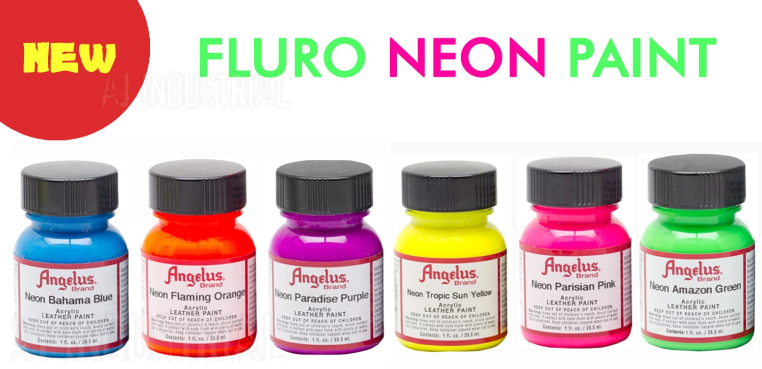 6 Pack Neon Paint Official Angelus Brand Acrylic Leather Paint Set