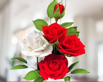Hybrid Tea Rose - 3 Sized Roses in 1 Pattern - Hybrid Tea Rose Crochet Pattern - Crochet Tea Rose Pattern - Crochet Flower Pattern