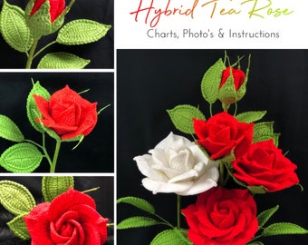 Hybrid Tea Rose - 3 Sized Roses in 1 Pattern - Hybrid Tea Rose Crochet Pattern - Crochet Tea Rose Pattern - Crochet Flower Pattern