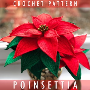 Fiore di Natale all'uncinetto Poinsettia - Modello Poinsettia all'uncinetto - Fiore Poinsettia all'uncinetto - Modello fiore all'uncinetto