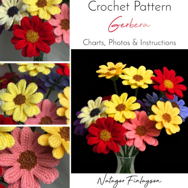 Gerbera Daisy Crochet Pattern - Crochet Gerbera Pattern - Easy Crochet Gerbera Flower Pattern - Crochet Flower Pattern