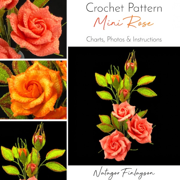 Crochet Mini Rose Pattern - 3 Sizes of Rose in 1 Pattern - Crochet Mini Rose Tutorial - Crochet Mini Roses Pattern - Crochet Flower Pattern