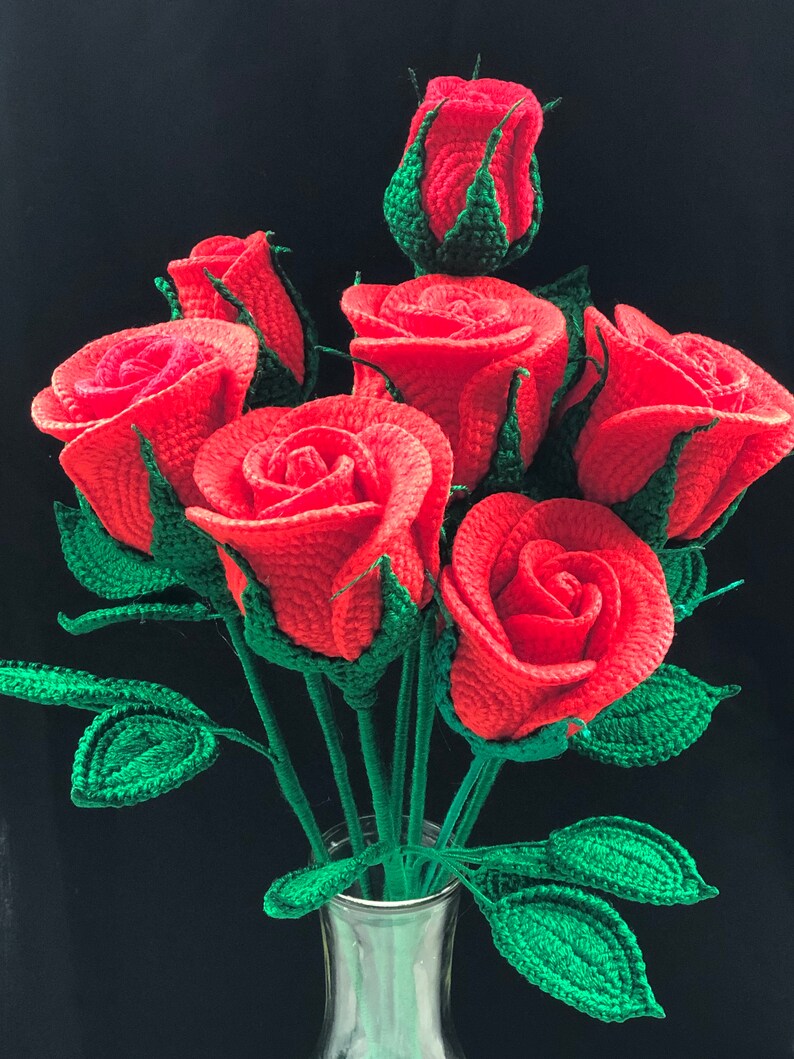 Long Stem Rose Crochet Pattern Crochet Rose Flower Crochet Etsy