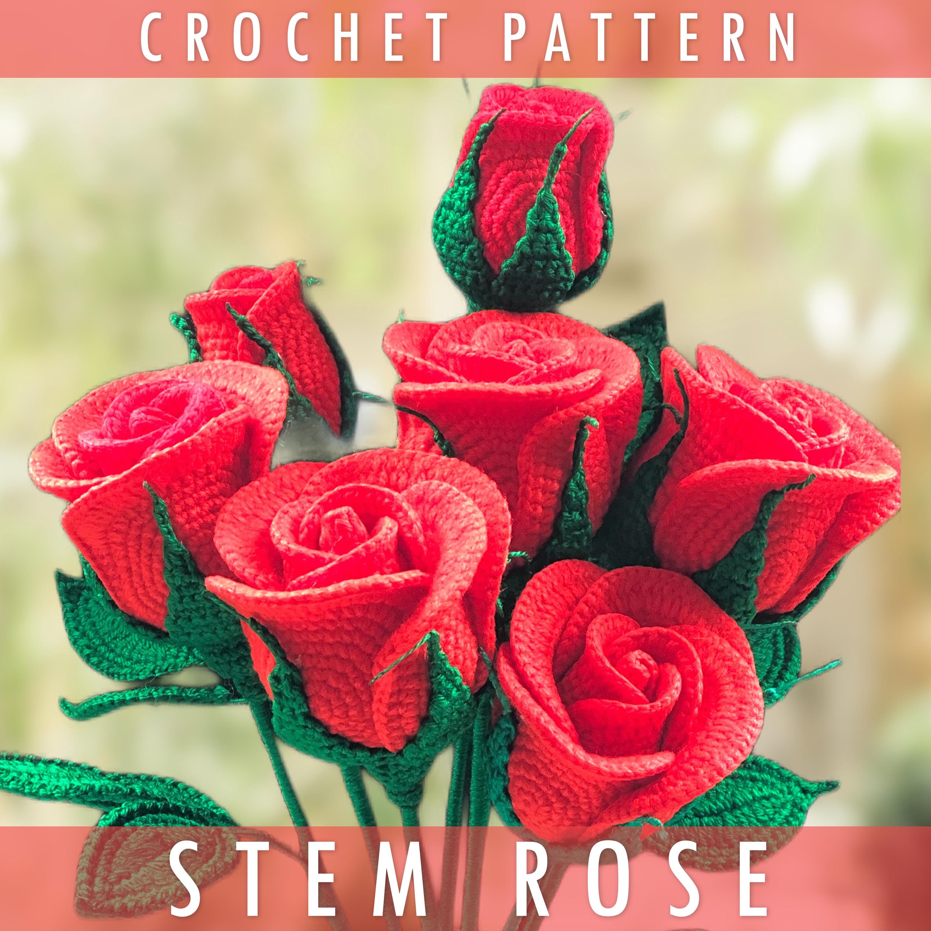 Long Stem Rose Crochet Pattern - Crochet Rose Flower - Crochet Valentine - Valentines Crochet Pattern - Crochet Flower Pattern