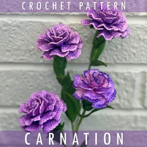 Crochet Carnation Pattern - 3 Sizes of Carnation in 1 Pattern - PDF Digital Download - Home Decor & Gift - US Terms - English Instructions