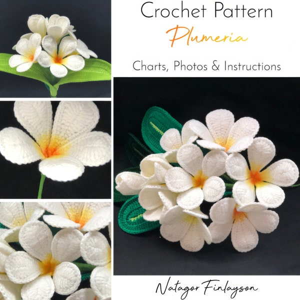 Fleur de plumeria au crochet - Motif de fleurs pour frangipanier - Motif de fleurs de plumeria d'Hawaï au crochet - Motif de fleurs au crochet