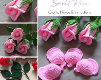 Crochet Rose Pattern - Crochet Small Flower - Crochet Valentine - Small Stem Rose - Rose Crochet - Crochet Flower Pattern