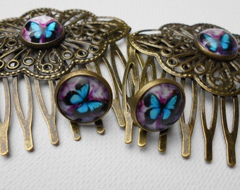 Women’s Hair Combs For Her - Butterfly Hair Comb Clip- Earrings - Decorative Hair  - Golden Vintage Victorian Hair Accessory  - Jewellery