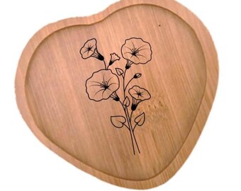 September Birth Flower Tray, Engraved Morning Glory Bamboo Serving Tray, unique Birthday Gift for Her or Him, cute gift for friend teacher