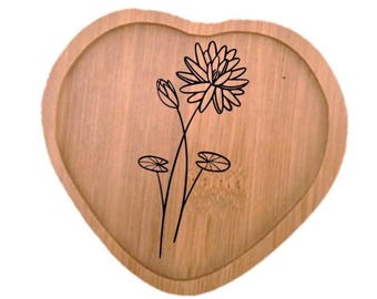 July Birth Flower Tray, Engraved Water Lily Bamboo Serving Tray, unique Birthday Gift for Her or Him, cute gift for friend or teacher