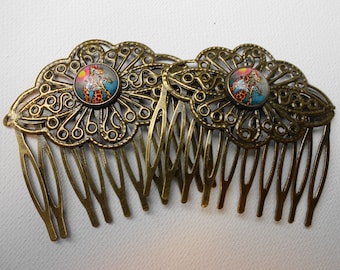 Giraffe Cabochon Womens Hair Combs For Her -Hair Comb Clip - Decorative Hair Comb - Gold Golden Vintage Victorian Hair Piece - Art Deco