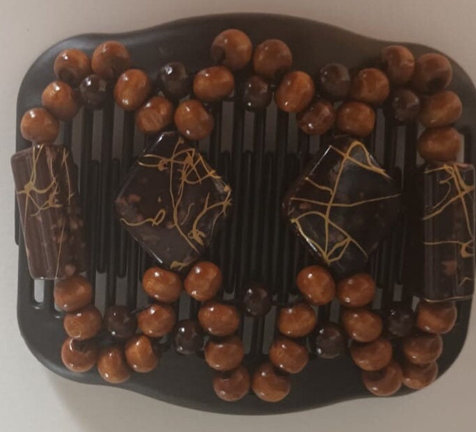 Original African Butterfly Beaded Double Hair Comb Red and Black, Elastic Hair Clip, Strong Hold Hair Accessory