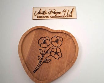 February birth flower ring dish, cute birthday gift for best friend, heart trinket tray, engagement ring dish, Christmas Gift, Violet Flower