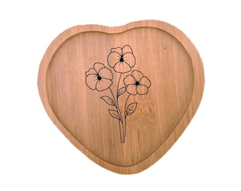 February Birth Flower Tray, Engraved Violet Bamboo Serving Tray, Unique February Birthday Gift for Her or Him, cute gift for friend