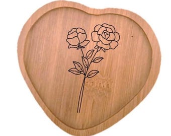 June Birth Flower Tray, Engraved Rose Bamboo Serving Tray, unique Birthday Gift for Her or Him, cute gift for friend or teacher, inspiration