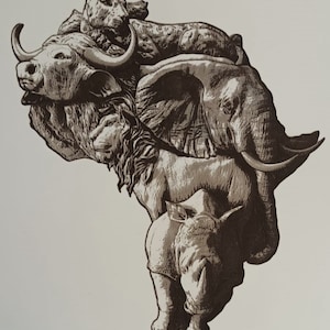 Big Five Animals of Africa,  Decoration Wall Plaque Laser Engraved Wood, Safari Africa Wildlife, Cultural Gift,Family Housewarming Wedding