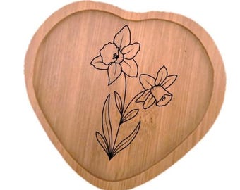 March Birth Flower Tray, Engraved Daffodil Bamboo Serving Tray, Unique March Birthday Gift for Her or Him, cute gift for teacher or friend