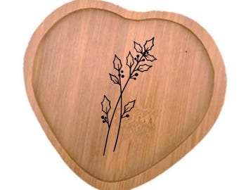 December Birth Flower Dish, Engraved Holly Bamboo ring Tray, Unique November Birthday Gift for Her, cute gift for friend or Teacher