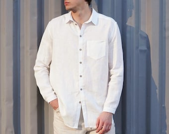 Mens linen shirt, Relaxed shirt for men, Natural color shirt, Classic handmade