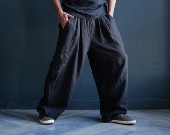 Harem linen pants for men, Lounge pants, Linen trousers, Mans organic pants, Natural flax trousers, Spring  Summer trousers