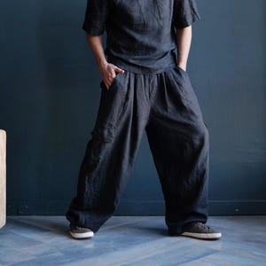 Linen Harem Pants ANDO in Black | Men's Relaxed Style Trousers