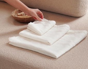 Cream Linen Bath Towel SET of 3: European Flax, Beach & Spa, Travel Set