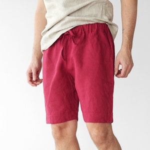 Mens linen shorts, Red shorts, Basic shorts, Shorts for men, Spring shorts, Mans organic clothes, Flax shorts, Basic shorts image 4