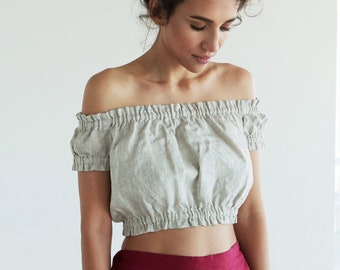 Off the shoulders linen top, Tank top, Shoulder Peasant Top, Linen Blouse, Crop Top, Boho ethnic, Organic blouse, Summer linen top