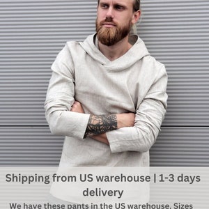 Mens linen hoodie - US warehouse, Summer hoodie, Linen t-shirt, Shirt for men, Natural color shirt, Flax hoodie, Gift for him, Beach shirt