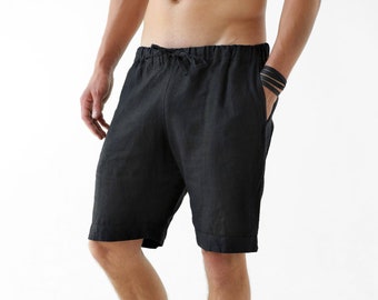 Mens black linen shorts Clearance