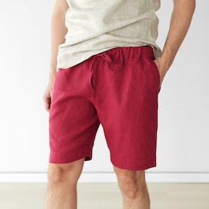 Mens linen shorts, Red shorts, Basic shorts, Shorts for men, Spring shorts, Mans organic clothes, Flax shorts, Basic shorts