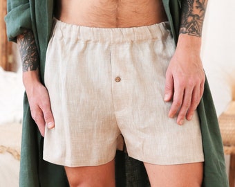 Mens linen underwear, gift for him, Boxer for men, Mans organic clothes, Sleep shorts, Basic shorts, Natural shorts